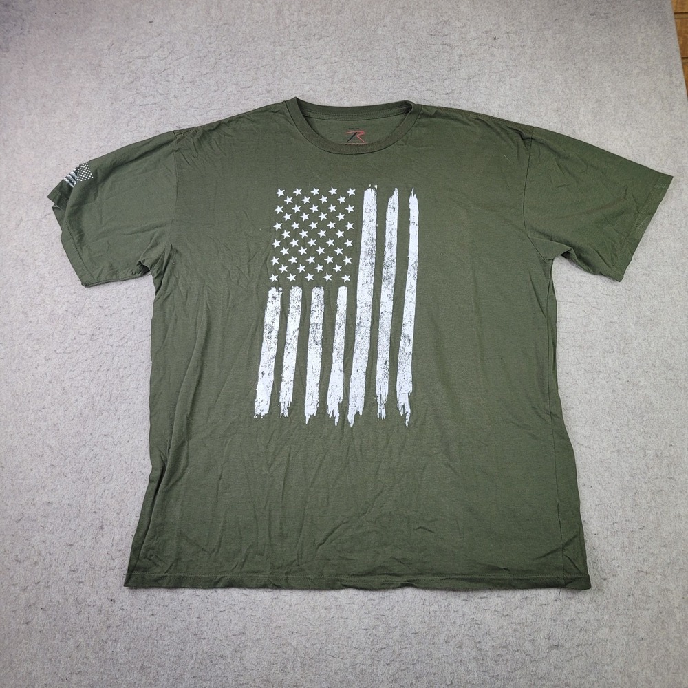 Rothco T Shirt Mens 3XL Green American Flag Short Sleeve Crew Neck Tactical
